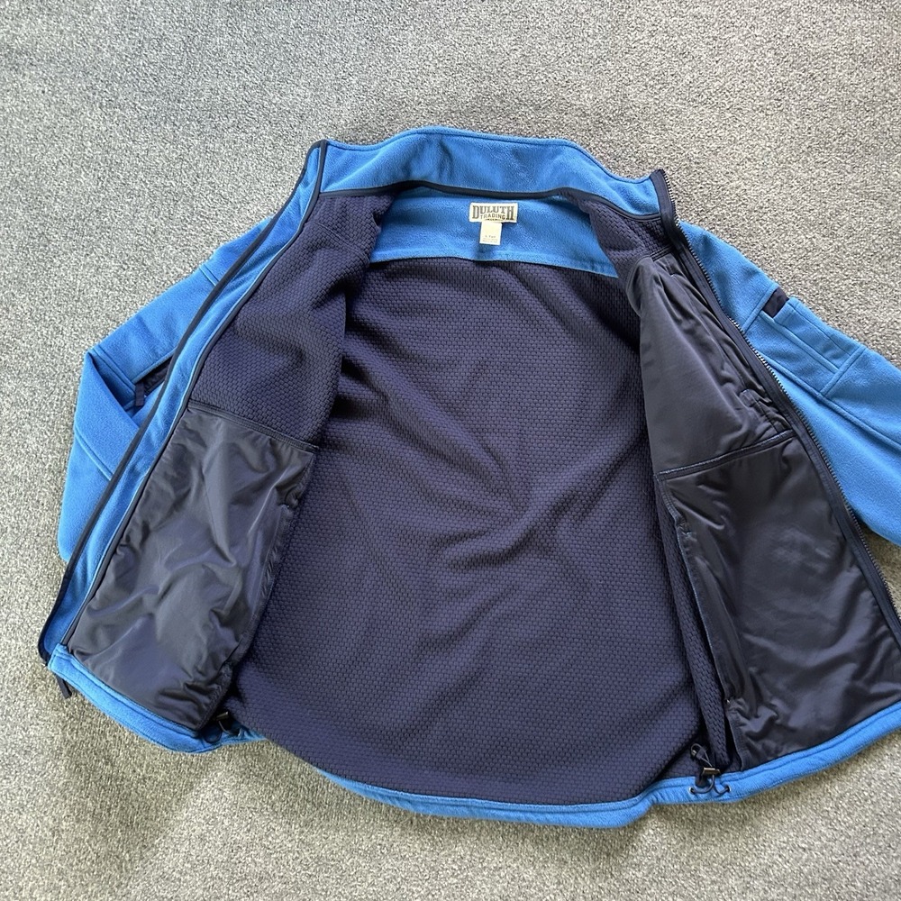 Duluth Trading Jacket Mens Large Tall Blue Shoremans Fleece Gridlock Full Zip - Picture 8 of 8